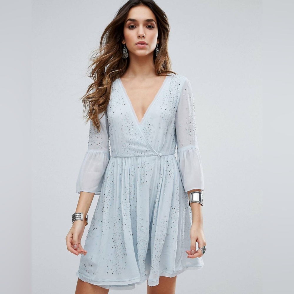 NWOT Free People Winter Solstice Embellished Party Dress‎ Light Blue Size 2